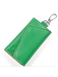 Heshe Leather Key Case Wallets Unisex Keychain Wallet Key Holder Ring with 6 Hooks Snap Closure