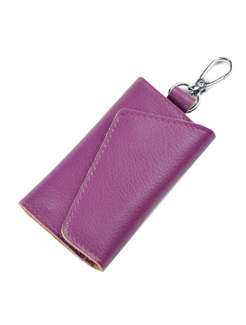 Heshe Leather Key Case Wallets Unisex Keychain Wallet Key Holder Ring with 6 Hooks Snap Closure