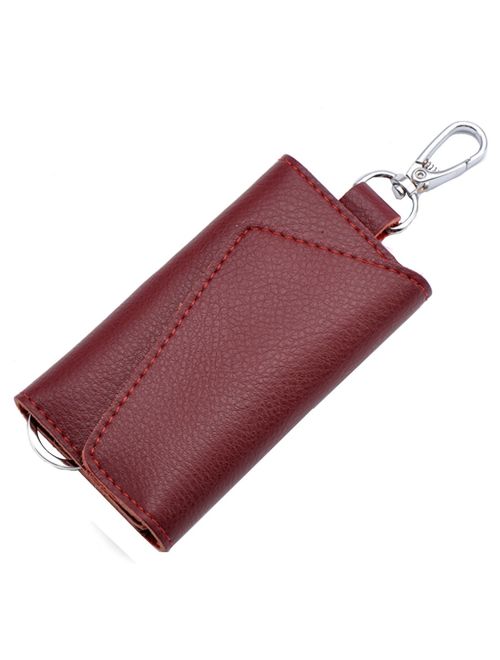 Heshe Leather Key Case Wallets Unisex Keychain Wallet Key Holder Ring with 6 Hooks Snap Closure