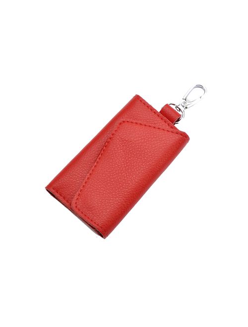 Heshe Leather Key Case Wallets Unisex Keychain Wallet Key Holder Ring with 6 Hooks Snap Closure