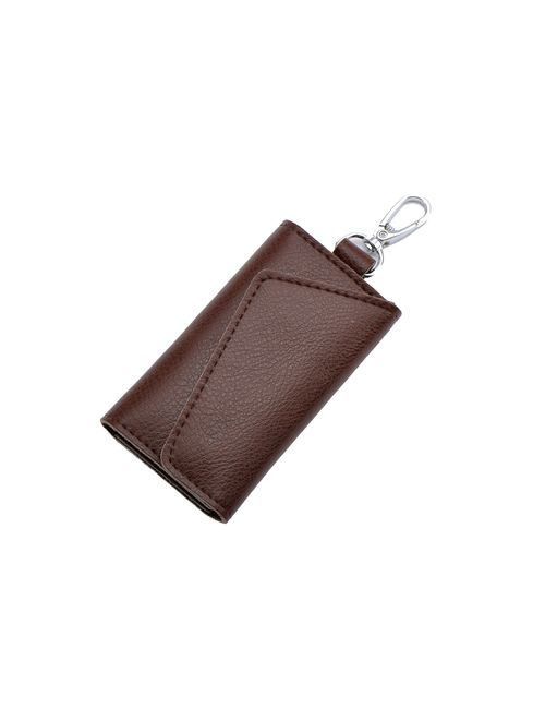 Heshe Leather Key Case Wallets Unisex Keychain Wallet Key Holder Ring with 6 Hooks Snap Closure