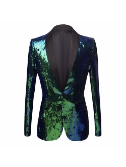 PYJTRL Men Stylish Two Color Conversion Shiny Sequins Blazer Suit Jacket