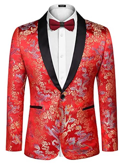 COOFANDY Men's Floral Party Dress Suit Luxury Embroidered Wedding Blazer Dinner Tuxedo Jacket