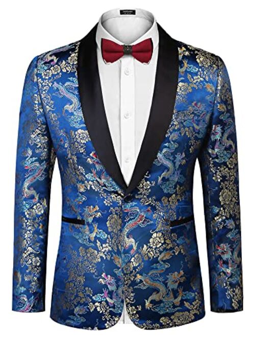 COOFANDY Men's Floral Party Dress Suit Luxury Embroidered Wedding Blazer Dinner Tuxedo Jacket