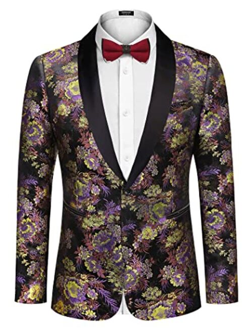 COOFANDY Men's Floral Party Dress Suit Luxury Embroidered Wedding Blazer Dinner Tuxedo Jacket