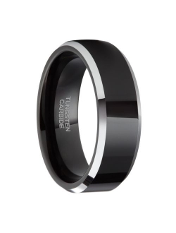 Frank S.Burton 6mm/8mm Mens Womens Black Tungsten Rings Wedding Band Beveled Edge Size 4-15