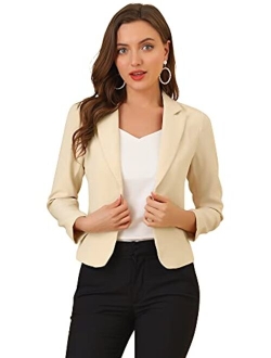 Women's Open Front Crop Floral Print Blazer Jacket