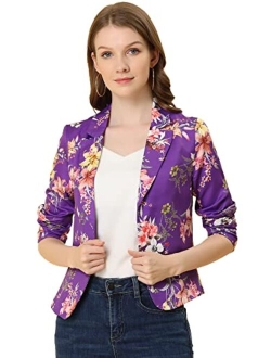 Women's Open Front Crop Floral Print Blazer Jacket