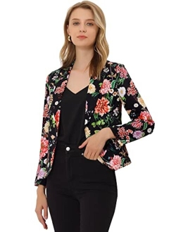 Women's Open Front Crop Floral Print Blazer Jacket