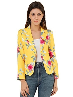 Women's Open Front Crop Floral Print Blazer Jacket