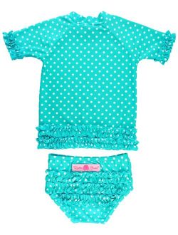 Little Girls Rash Guard Short Sleeve 2-Piece Swimsuit Set - Polka Dot Bikini with UPF 50  Sun Protection