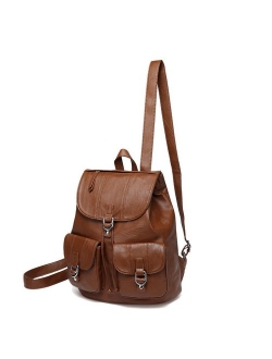 Backpack Purse for Women,VASCHY Fashion Faux Leather Buckle FlapDrawstring Backpack for College with Two Front Pockets