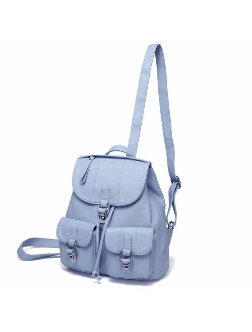 Backpack Purse for Women,VASCHY Fashion Faux Leather Buckle FlapDrawstring Backpack for College with Two Front Pockets