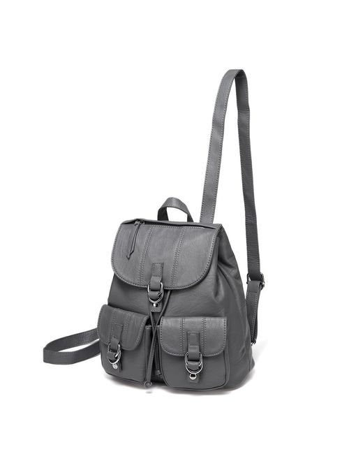 Backpack Purse for Women,VASCHY Fashion Faux Leather Buckle FlapDrawstring Backpack for College with Two Front Pockets