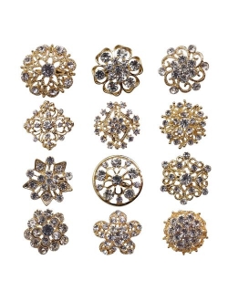 L'VOW 12px Silver Gold Plated Crystal Brooches Flower Floriated Brooch Collar Pin Rhinestone Corsage Bouquet Decor