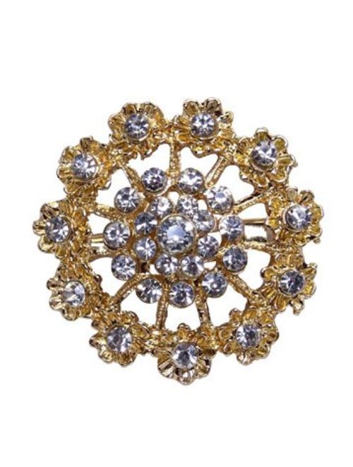 L'VOW 12px Silver Gold Plated Crystal Brooches Flower Floriated Brooch Collar Pin Rhinestone Corsage Bouquet Decor