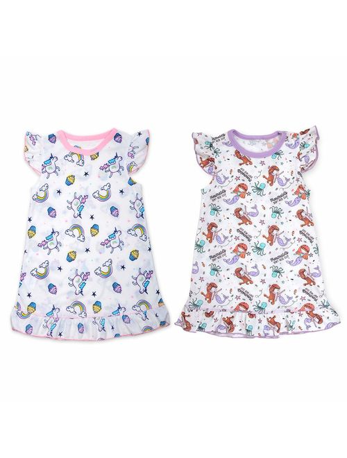 Girl Nightgowns for Girls Unicorn Mermaid Bear Nightshirt Pajamas Long Sleeve Nightdress Sleepwear Dress for Kids 2-13 Years