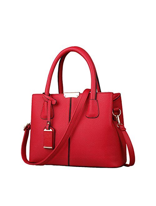 B&E LIFE Stylish Women Pu Leather Vertical Utility Top Handle Handbag Satchel Tote Purse Bag