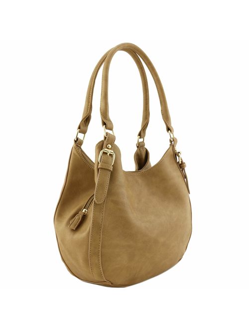 Light-weight 3 Compartment Faux Leather Medium Hobo Bag