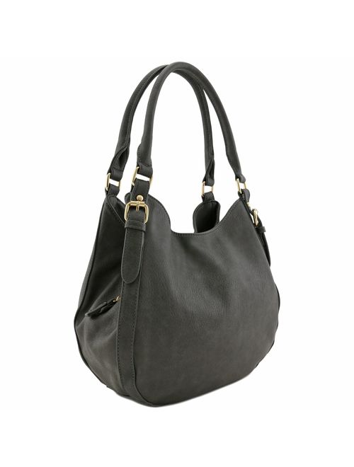 Light-weight 3 Compartment Faux Leather Medium Hobo Bag