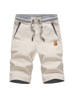 Men's Shorts Casual Classic Fit Drawstring Summer Beach Shorts with Elastic Waist and Pockets