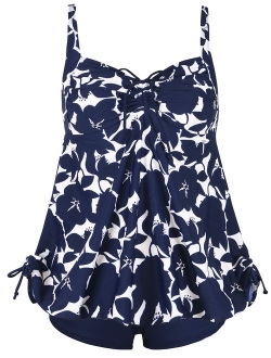 Women's Plus Size Swimwear Floral Tankini Set Drawtring Modest Two Piece Swimsuit
