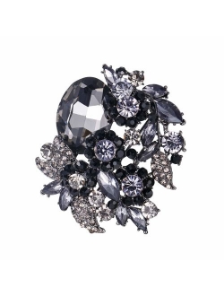 EVER FAITH Rhinestone Crystal Party Flower Leaf Vine Brooch