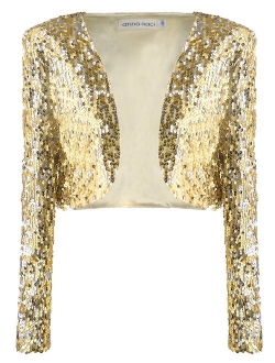 ANNA-KACI Womens Shiny Sequin Long Sleeve Cropped Blazer Bolero Shrug