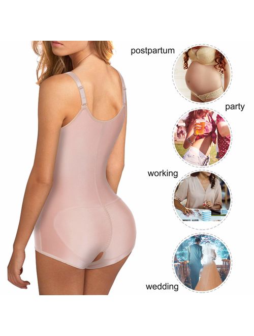 Nebility Women Latex Waist Trainer Bodysuit Slim Full Body Zipper Shapewear Tummy Control Corset