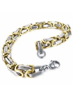 INBLUE 8mm Wide 316L Stainless Steel Bracelet Byzantine Link Chain Bracelet for Men Women Boys Water Resistance (5 Colors - Silver Black Gold Silver and Silver and Gold, 