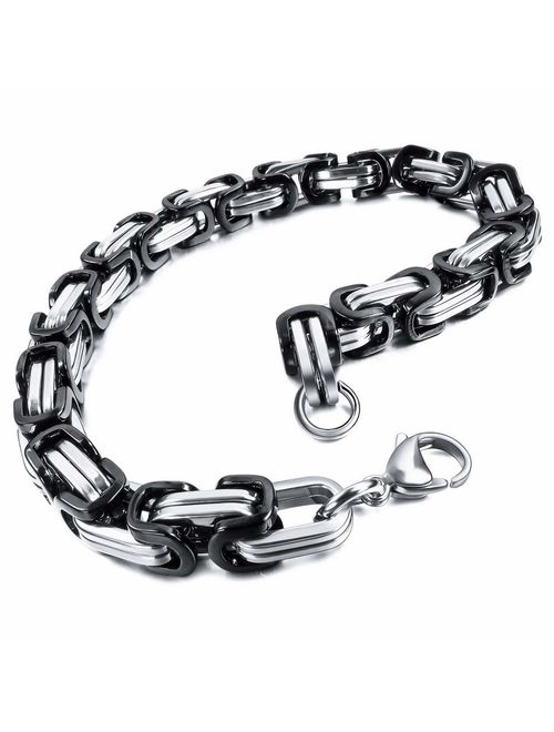 INBLUE 8mm Wide 316L Stainless Steel Bracelet Byzantine Link Chain Bracelet for Men Women Boys Water Resistance (5 Colors - Silver Black Gold Silver and Silver and Gold, 