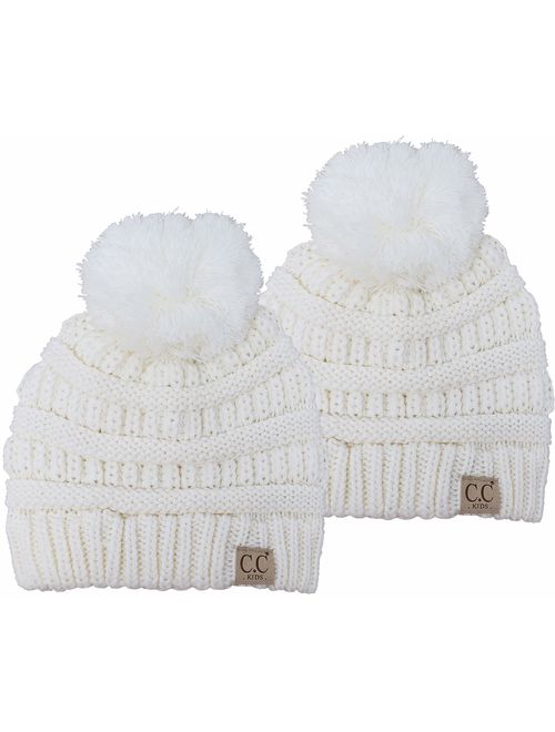 Funky Junque Kids Baby Toddler Cable Knit Children's Pom Winter Hat Beanie