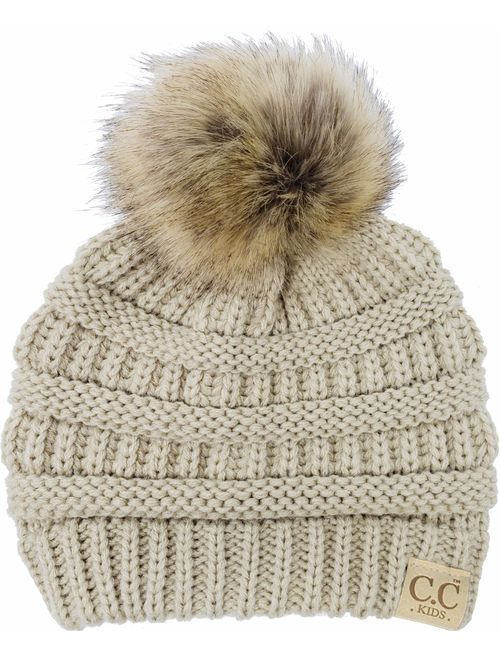 Funky Junque Kids Baby Toddler Cable Knit Children's Pom Winter Hat Beanie