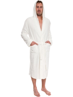 Mens Plush Shawl Collar Kimono Hooded Bath Robe (Navy, L/XL)