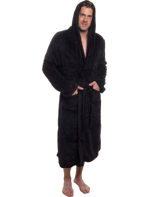 ROSS MICHAELS Mens Plush Shawl Collar Kimono Hooded Bath Robe (Navy, L/XL)