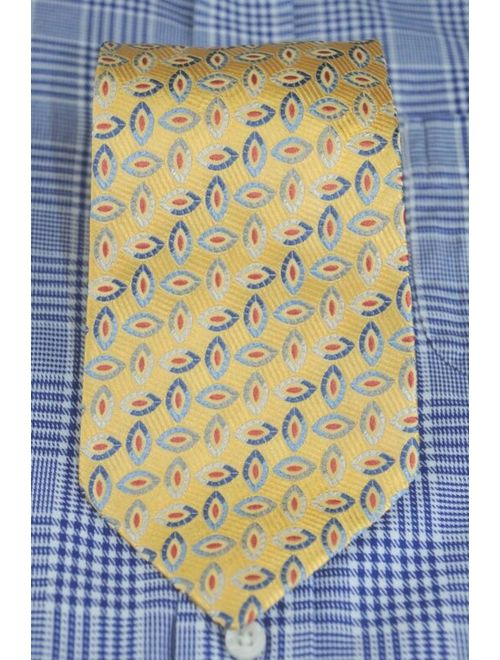 XMI Platinum Men's Gold Blue & Copper Geometric Woven Silk Necktie 60 x 3.75 in.