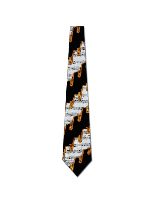 Saxophone and Sheet Music Black Necktie Mens Tie b