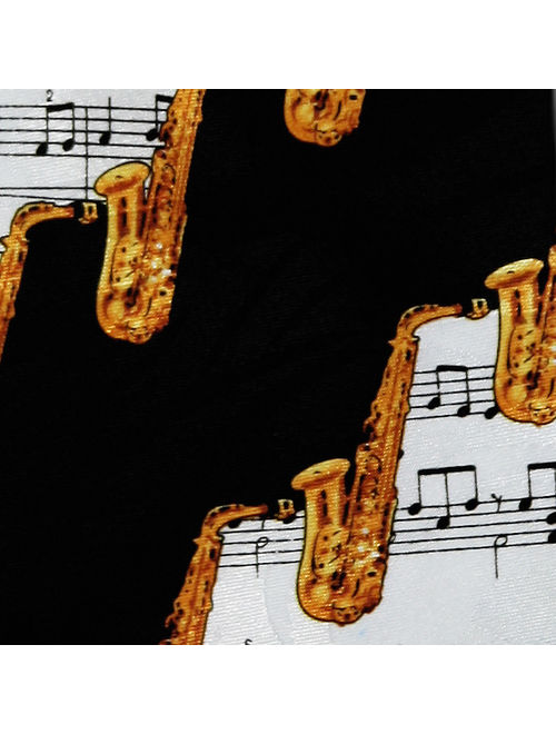 Saxophone and Sheet Music Black Necktie Mens Tie b