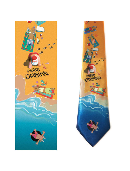 Men's Beach Christmas Tie - Merry Christmas Beach Necktie