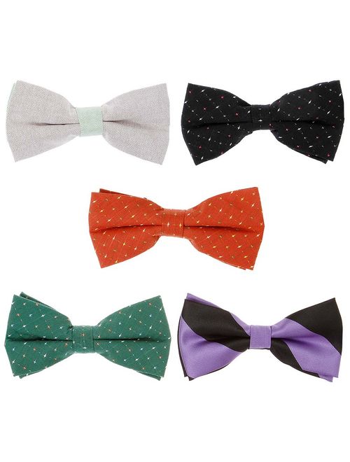 Bundle Monster 5pc Mixed Design Adjustable Pre-Tied Mens Neck Tie Bowtie Sets