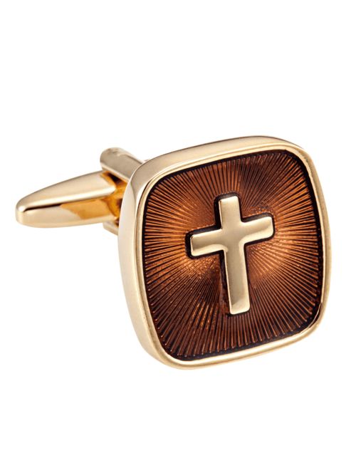 Amazing Mens Stainless Steel Cufflinks with Golden Holy Cross