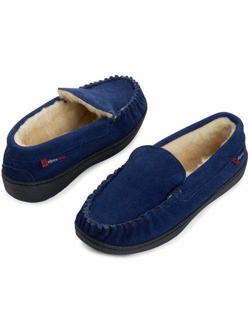 alpine swiss yukon mens suede shearling moccasin slippers moc toe slip on shoes