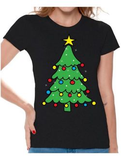 Christmas Tree Shirt Christmas Shirts for Women Christmas Tree Ugly Christmas T-shirt Merry Christmas Shirt Women's Holiday Top Family Holiday Shirts Chris