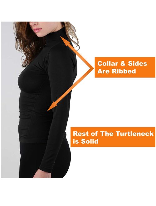 Women Fleece Lined Mock neck Turtleneck Long Sleeve Top Slim Fit Stretch Tight Shirt