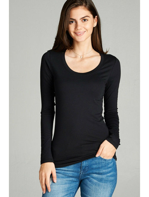 Women's Premium Basic Long Sleeve Round Crew Neck T-Shirt Top Warm Soft in Several Colors