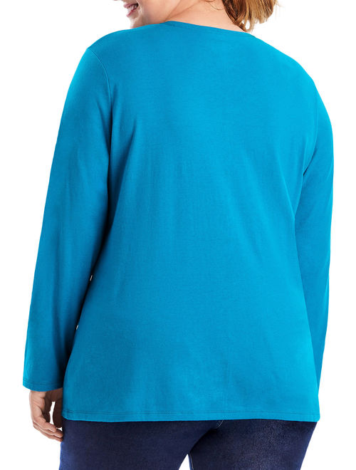 Just My Size Plus-Size Women's Long-Sleeve V-neck Tee