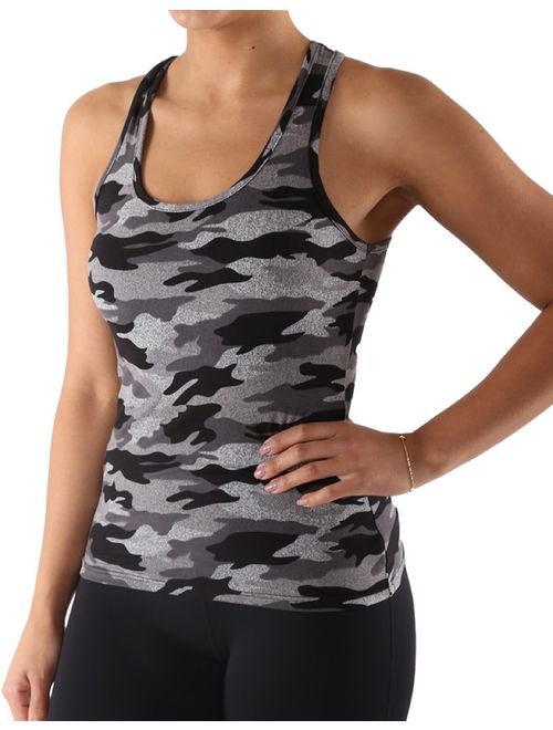 TD Collections Woman's Camo Black Tank Top, Black Small Size