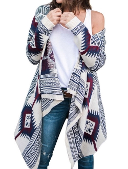 Womens Geometric Casual Cotton Blended Cape Cloak Cardigan Coat