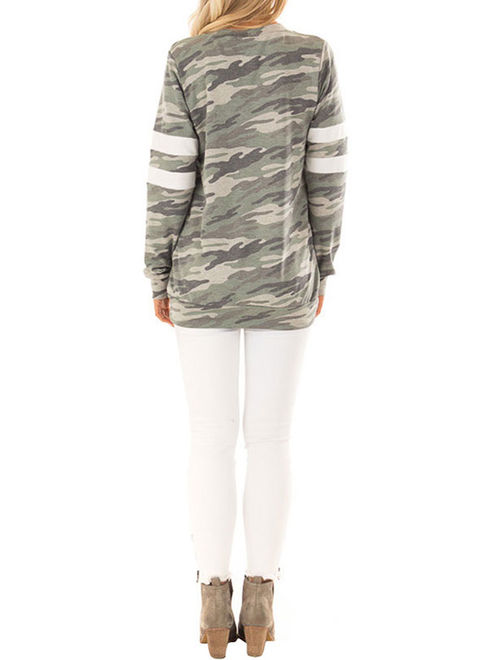 Nlife Women's Round Neck Long Sleeve Camouflage Sweatshirt