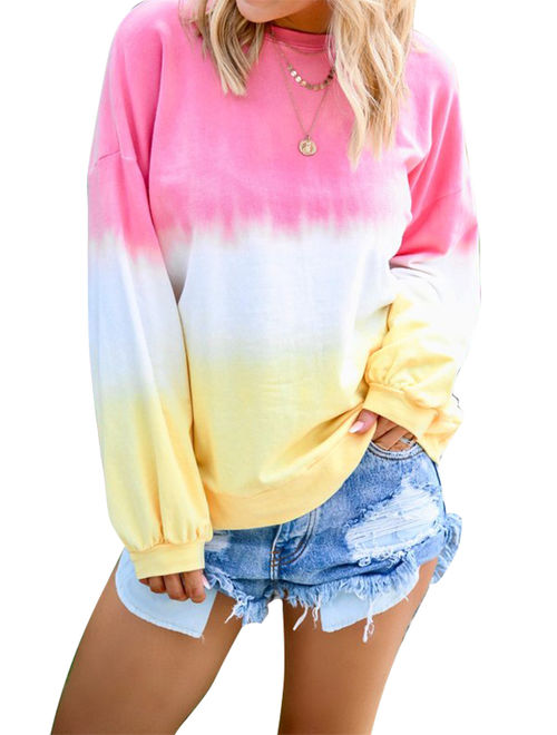 DYMADE Women's Pull Over Gradient Printed Long Sleeve Sweatshirt